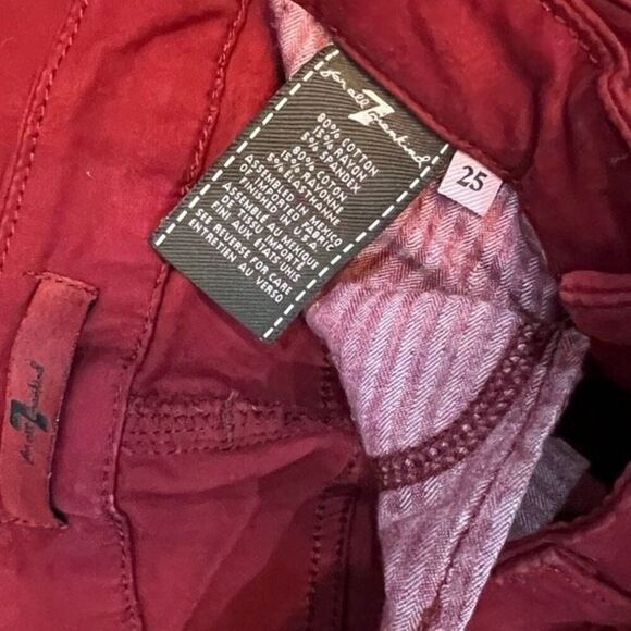 7 For All Mankind Wine Red Brushed Cotton Skinny Jean Size 25 - Picture 4 of 4